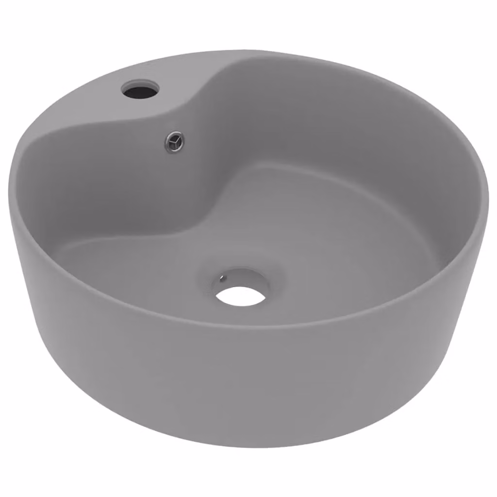 Berkfield Home Luxury Round Ceramic Countertop Wash Basin with Overflow, Matt Light Grey, W/D: 36 x 13 cm – 2