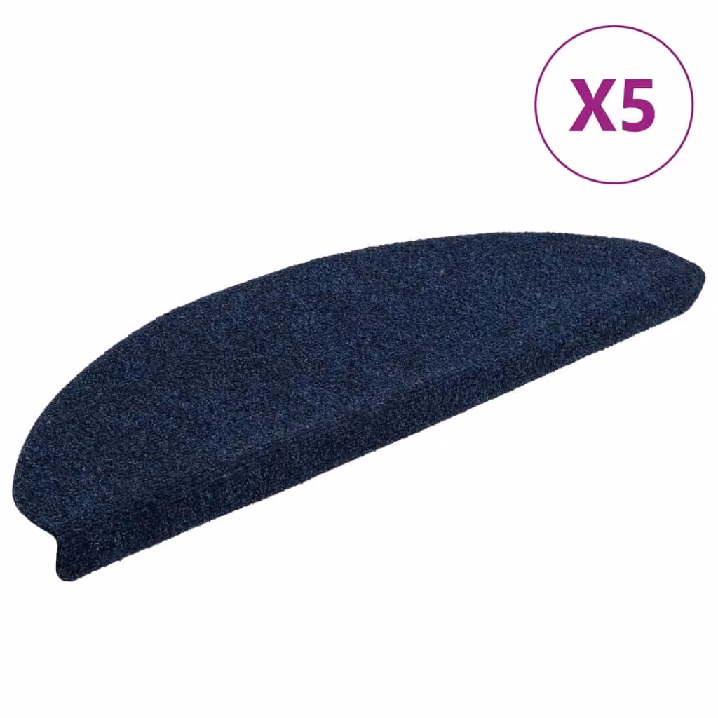 Berkfield Home Self-adhesive Navy Blue Needle Punch Stair Mats, 5 Pieces, W/D/H: 65 x 21 x 4 cm – 2
