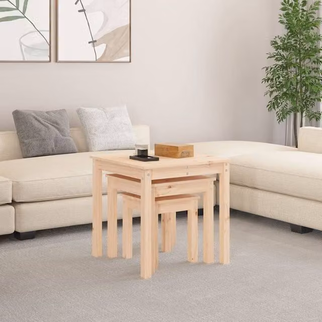 Berkfield Home 3-Piece Nesting Tables in Light Brown Solid Pine Wood – 1