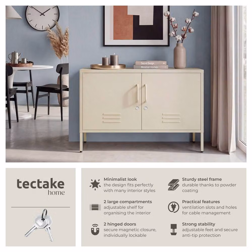 tectake Baker Sideboard in Matt Beige with Magnetic Closure and Adjustable Shelf – 2