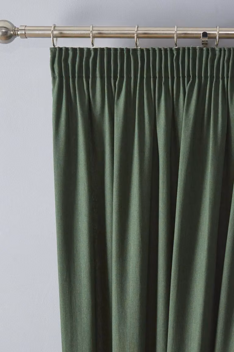 Fusion Dijon Thermal and Blackout Fully Lined Pencil Pleat Curtains in Bottle Green, W: 117 cm, D: 183 cm