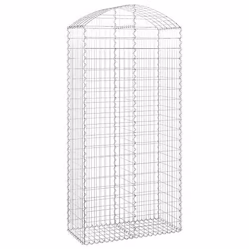 vidaXL Arched Gabion Basket in Silver Galvanised Steel, W/D/H: 100 x 50 x 200/220 cm