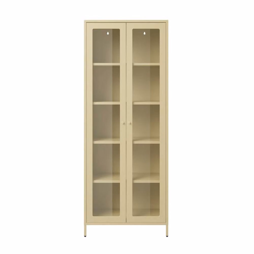 Wyld Haus Barla Beige Steel Display Cabinet with Glass Doors and Internal Shelves – 2