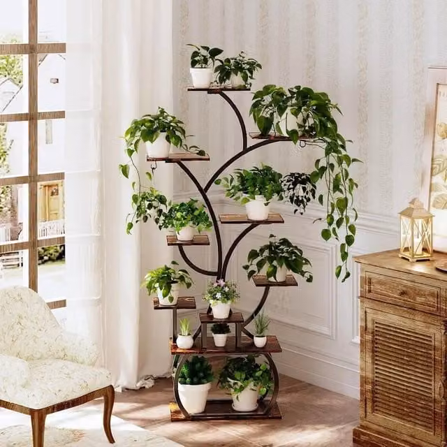 EONLION Metal Plant Display Stand in Brown, W/D/H: 50 x 26 x 80 cm
