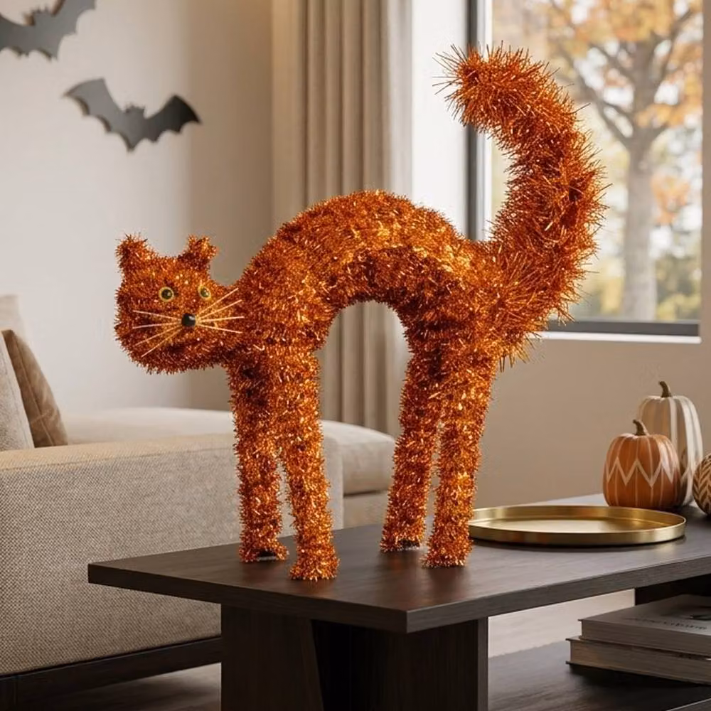 Garden Greatness Scaredy Cat Tinsel Halloween Tabletop Decor in Orange – 2