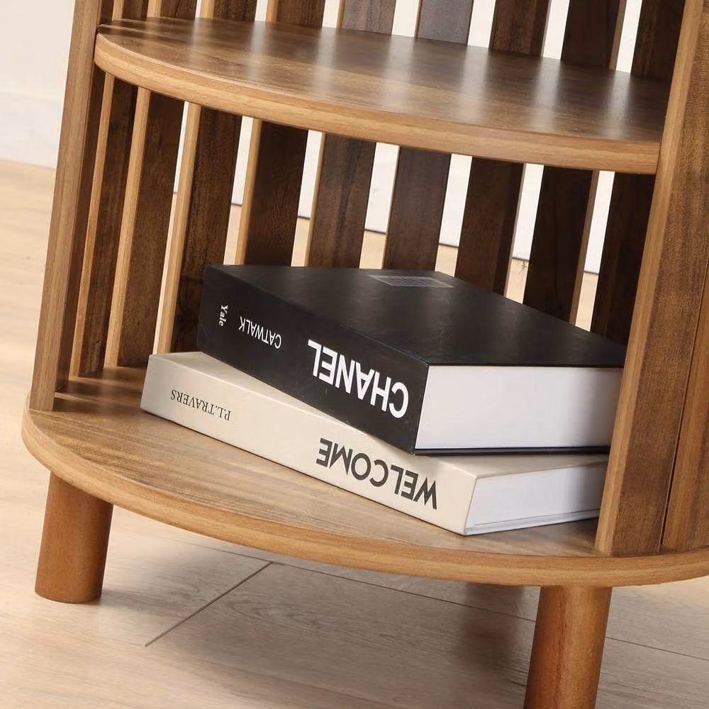 Calicosy LIAM Round Bedside Table in Brown, H 50 cm x W 40 cm x D 40 cm – 5