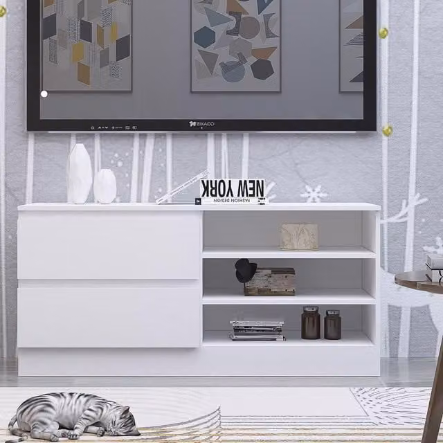 FWStyle Modern 2 Drawer Widescreen TV Unit in White