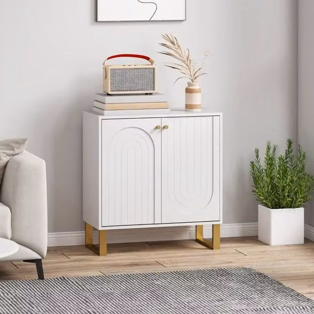 STILVORA Modern Sideboard Storage Cabinet in White and Gold with Adjustable Shelf