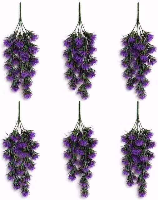 Leaf Pack of 6 Purple Artificial Thistle Trailing Hanging Plants, Length: 75 cm