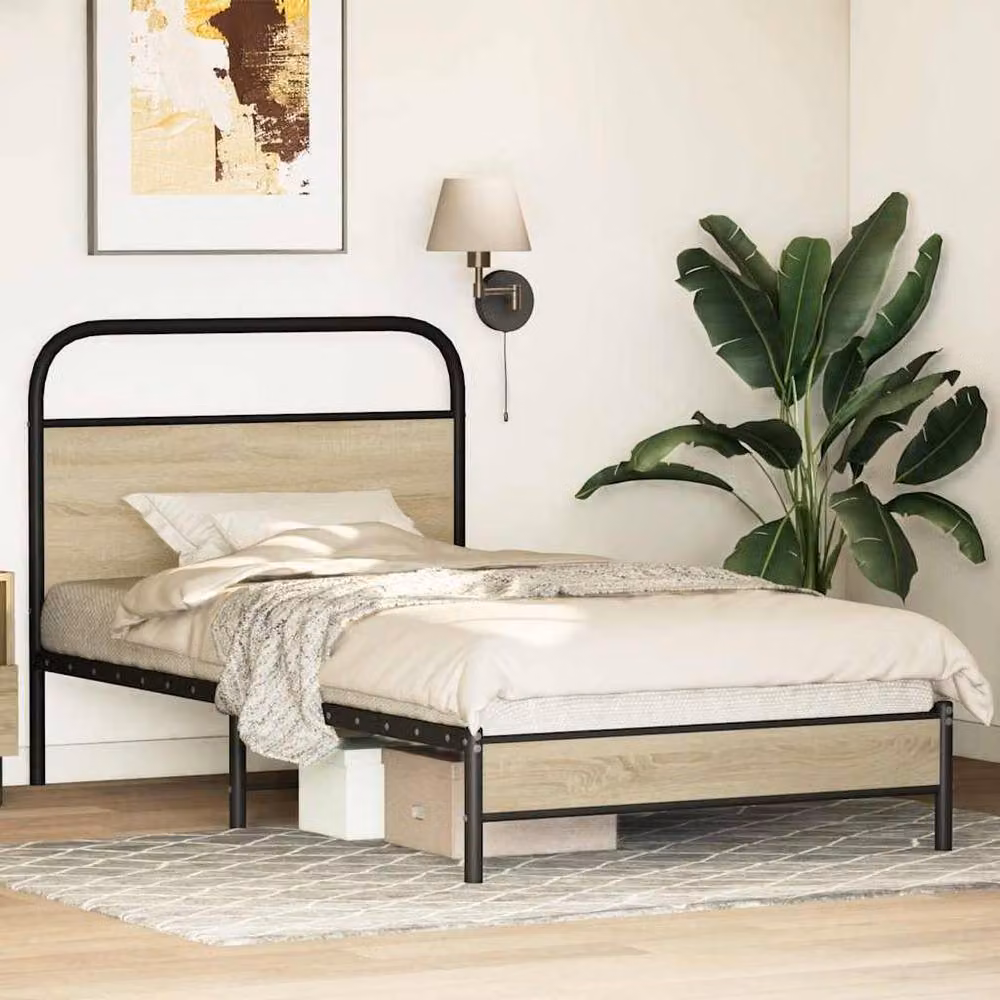 Berkfield Home Single Bed Frame in Sonoma Oak and Brown Engineered Wood, W/D/H: 90 x 190 cm – 2