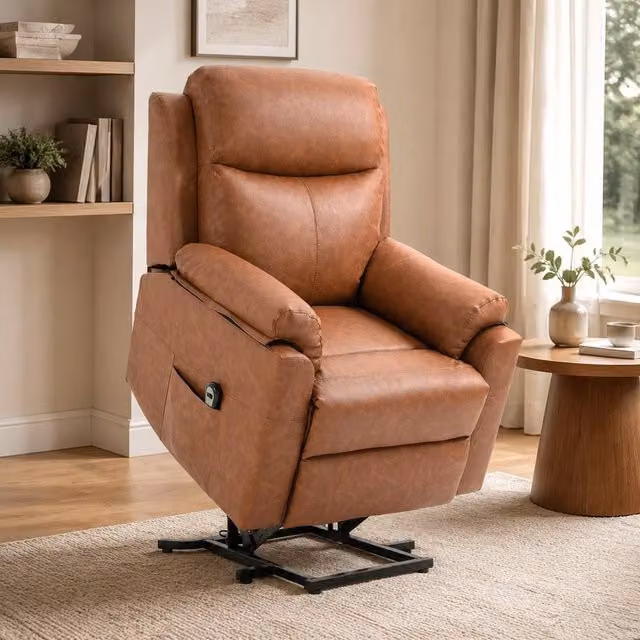 STILVORA Electric Riser Recliner Chair with Footrest in Brown Synthetic Leather