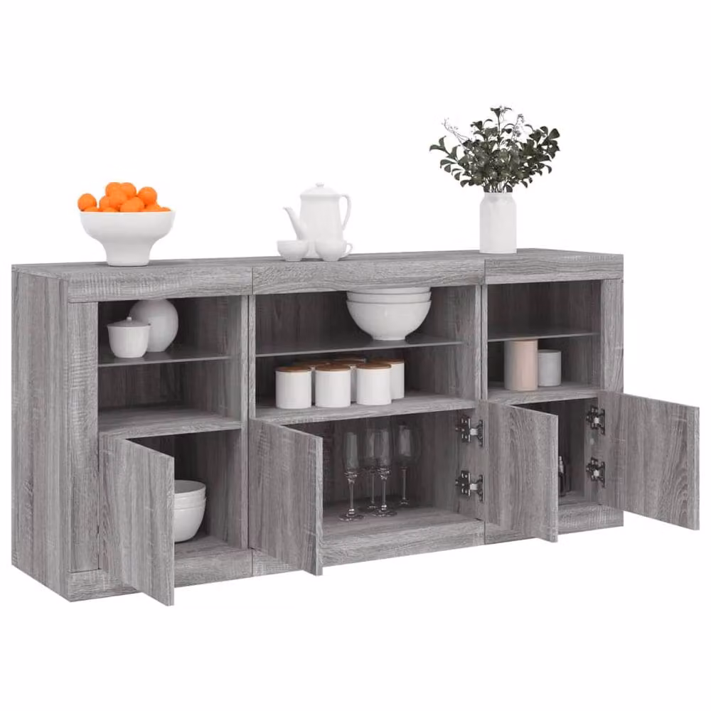 Berkfield Home Modern Grey Sonoma Sideboard with Integrated LED Lights W: 142.5 cm, D: 37 cm, H: 67 cm – 2