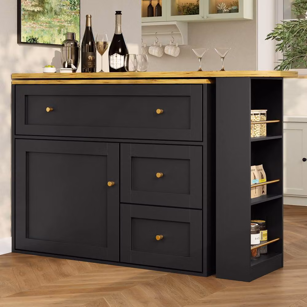 Merax Black Extendable Bar Table with Storage Sideboard Cabinet – 3