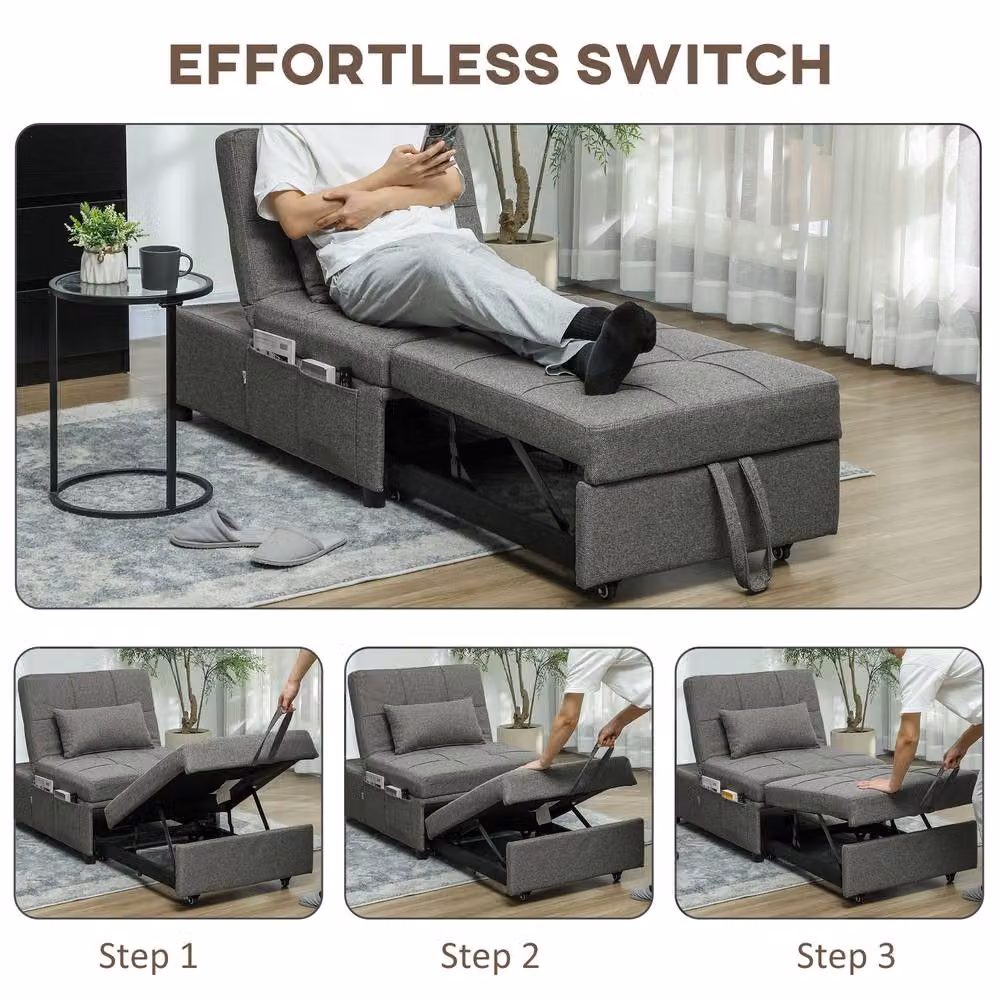 STILVORA Grey Fabric Recliner Chair with Fold-Out Bed and Armrests – 5