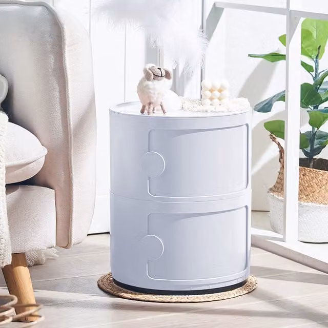 Livingandhome Round Filing Cabinet Office Storage with Multiple Drawers, White, W/D/H: 40 x 40 x 40 cm