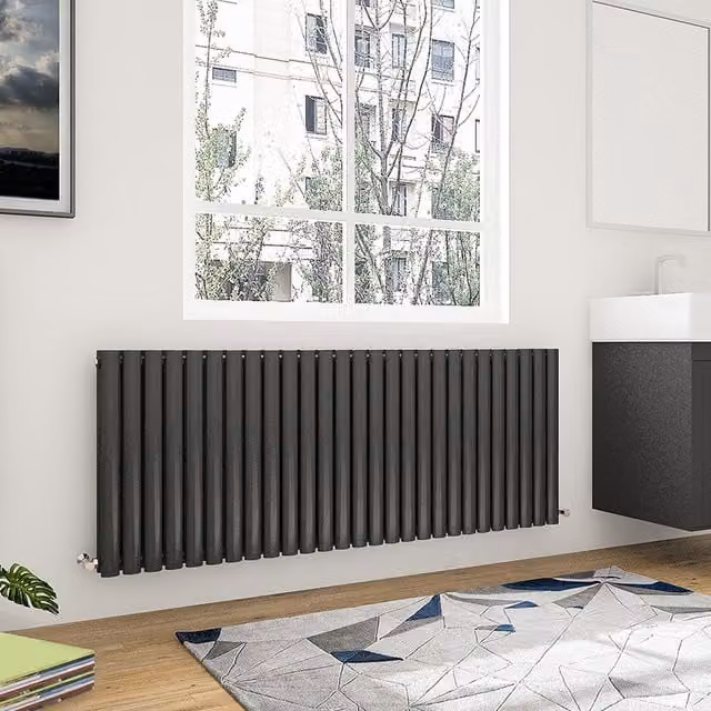 AicaBathroom Horizontal Oval Column Double Radiator in Black, W: 60.0 cm, H: 159.3 cm