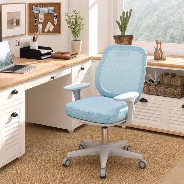 STILVORA Modern Swivel Task Chair with Armrests and Castors in Turquoise Blue Fabric