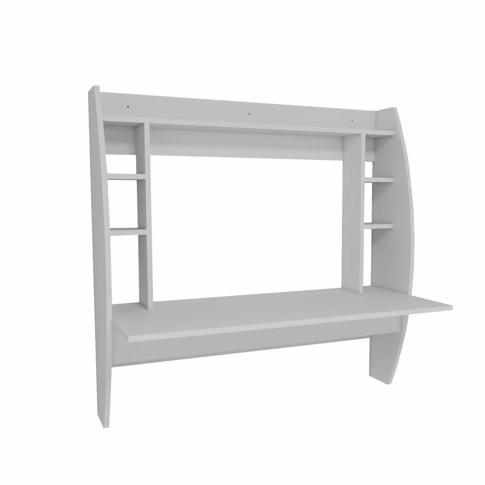 Destina Home Buglem Floating Computer Desk with Shelves in White, W: 120 cm, D: 55 cm, H: 123.6 cm – 2