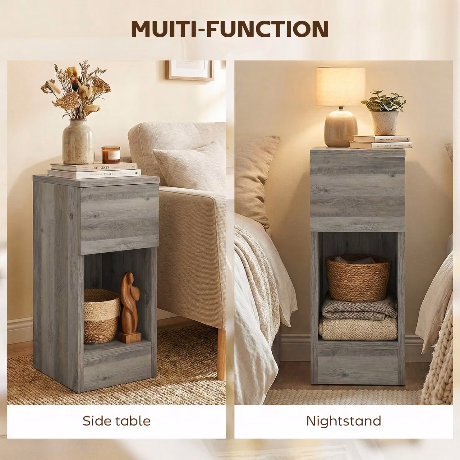 HOMCOM Set of Two Modern Grey Bedside Tables – 5