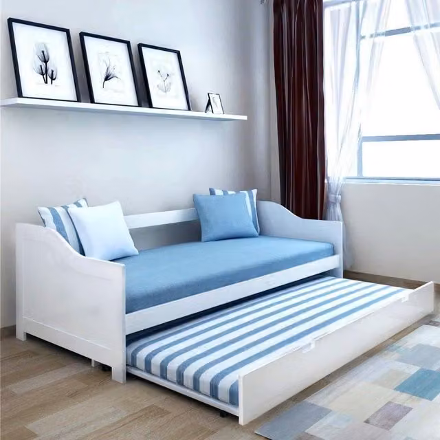 Kosy Koala White Fabric Kids Daybed with Trundle and 1 Mattress, W/D/H: 190 x 90 x 66 cm