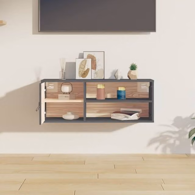 Berkfield Home Grey Wall Cabinet in Solid Pine Wood, W/D/H: 80 x 30 x 30 cm