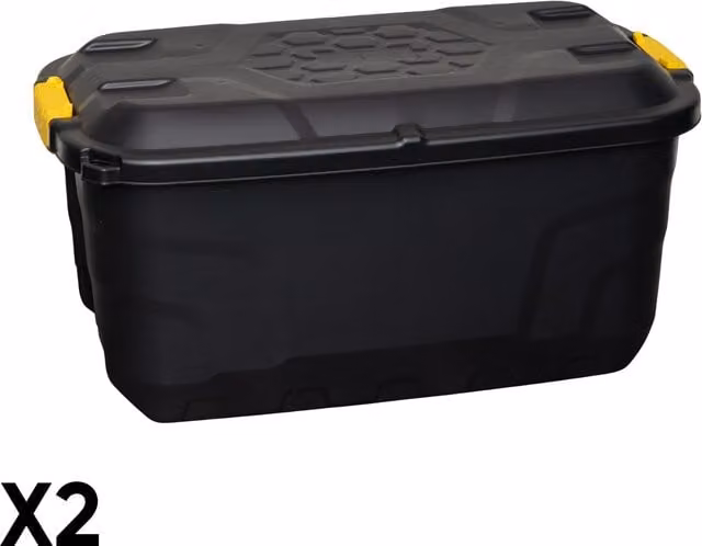 Samuel ALEXANDER Set of 2 Heavy Duty Plastic Storage Boxes with Lockable Lids and Wheels, Black, 75L each – 6