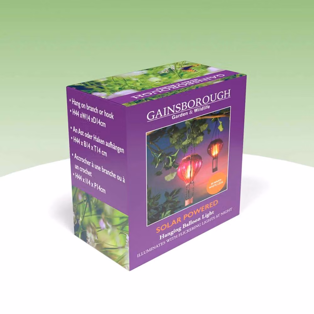 Gainsborough Solar-Powered Hanging Hot Air Balloon Garden Light with 30 LED Flickering Lights in Purple and Pink – 3