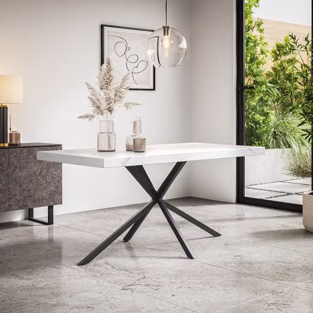 More4Homes Donni Rectangular White Marble Dining Table for 4-6 Adults