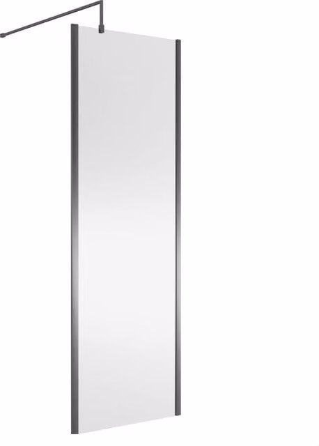 Balterley Frameless Single Panel Wetroom Screen with Support Bar, Clear Glass, Silver, Width: 70 cm