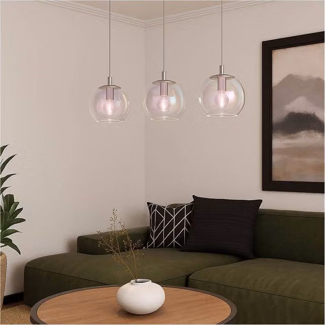Loops Chrome and Transparent Glass Triple Sphere Pendant Ceiling Light with E27 Fitting – 1