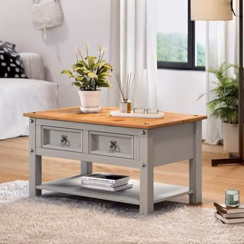 Mercers Furniture Grey Waxed Rustic Solid Pine Coffee Table, W: 85 cm, D: 50 cm, H: 45 cm – 2