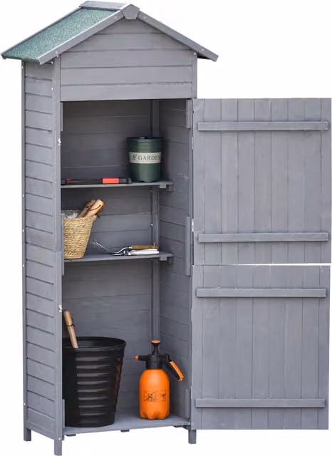 Outsunny Garden Cabinet in Dark Grey with 3 Shelves, Tilted-felt Roof and Two Lockable Doors, W: 79 cm, D: 49 cm – 1