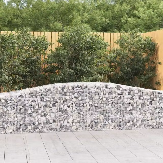 Berkfield Home Arched Gabion Basket in Silver Galvanised Steel, W: 400 cm, D: 50 cm, H: 60/80 cm