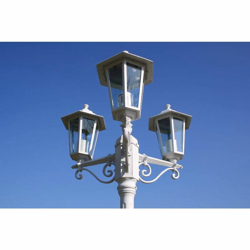 Berkfield Home 3-Arm White Aluminium Garden Light Post, Height: 215 cm – 3