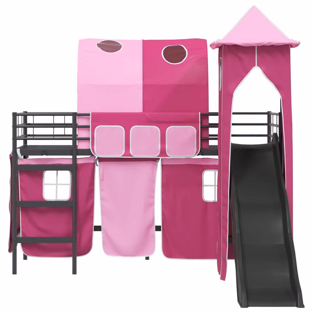 Berkfield Home Kids' Metal Loft Bed Frame in Black and Pink, W: 75 cm, L: 190 cm – 2