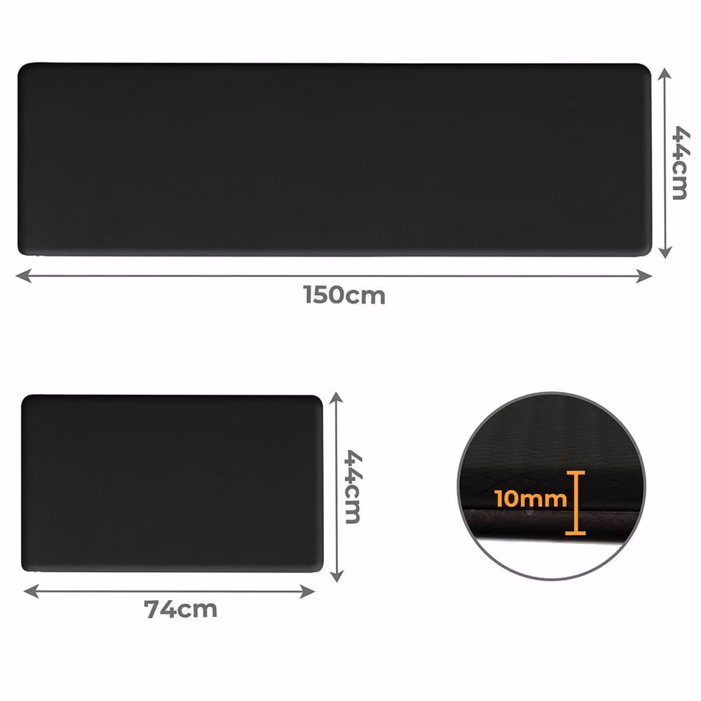 Marlow 2-Piece Non-Slip Woven Black Kitchen Mat Set, Absorbent Polyester Runner, W: 45 cm x L: 150 cm – 4