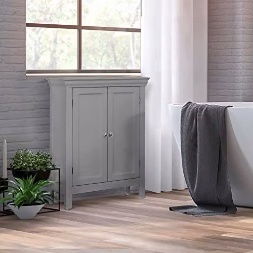 Teamson Home Grey Wooden Freestanding Bathroom Floor Cabinet with 2 Internal Shelves and Hinged Doors W/D/H: 38.1 x 25.4 x 86.4 cm – 5
