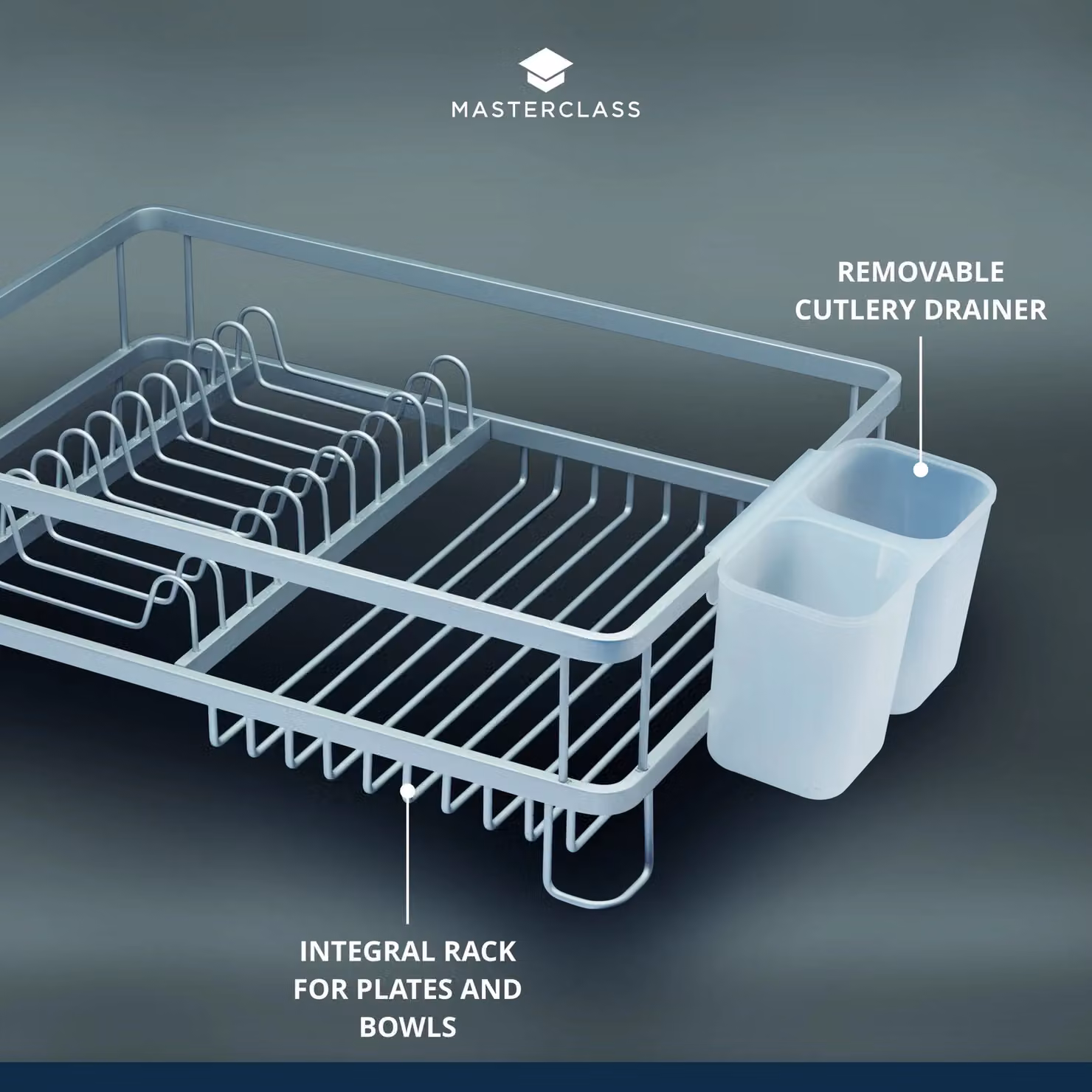 MasterClass Grey Aluminium Anti-Rust Dish Drainer with Cutlery Holder – 4