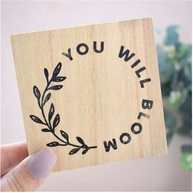 Amaya Rose Ltd You Will Bloom Solid Wood Freestanding Plaque, Beige Floral Rustic Tabletop Decor