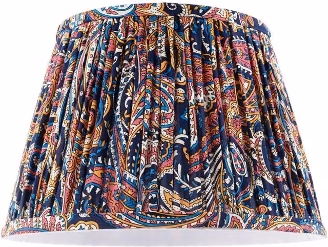 Happy Homewares Multicolour Pleated Cotton Fabric Cylinder Lamp Shade with Ornate Floral Design – 1