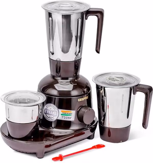 Geepas 750W Mixer Grinder with Stainless Steel Jars and 3 Speed Control in Brown