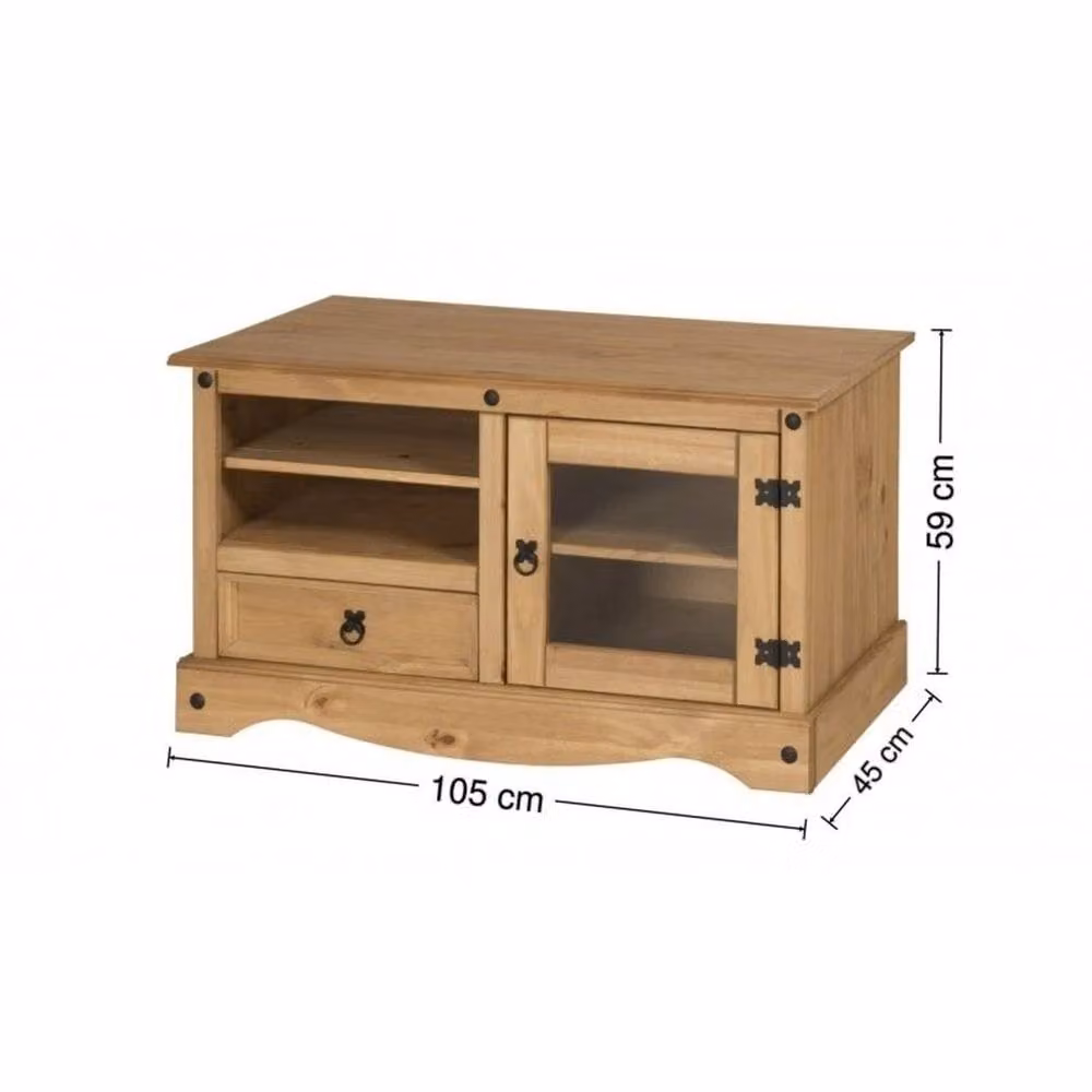FORGEVIO Corona Rustic Brown Solid Pine TV Unit with Glass Doors and Media Compartments – 2