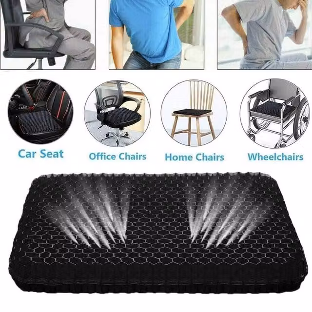 EONLION Ergonomic Breathable Gel Seat Cushion, Black, W: 120 cm, D: 90 cm – 1