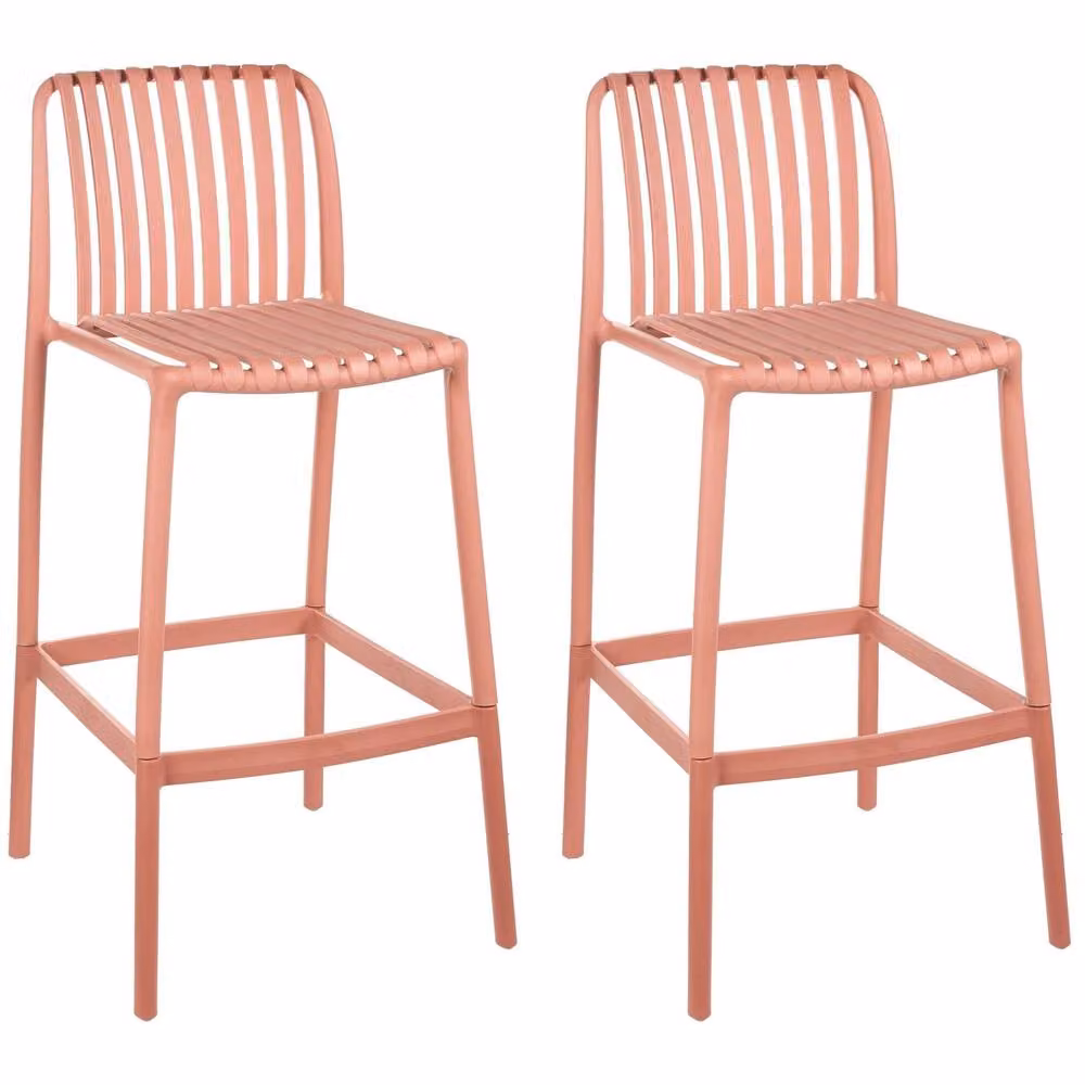 Wyld and Coco Set of 2 Light Red Armless Dining and Bar Chairs with Detachable Base – 2