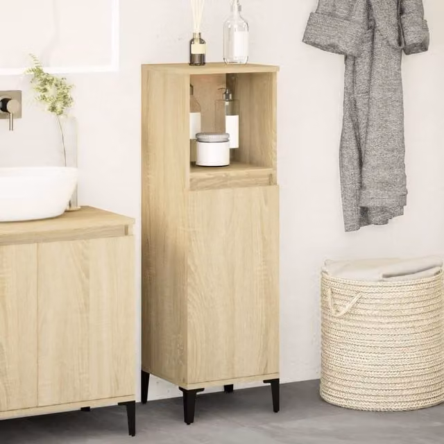 Berkfield Home Sonoma Oak Bathroom Cabinet in Brown, W/D/H: 30 x 30 x 100 cm – 1