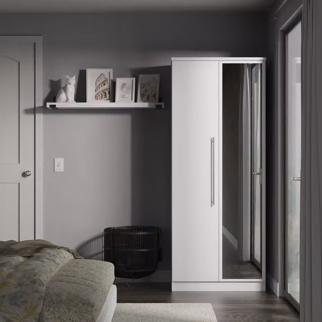 Sherwood Ready Assembled 2ft6in Mirror Wardrobe in White Matt
