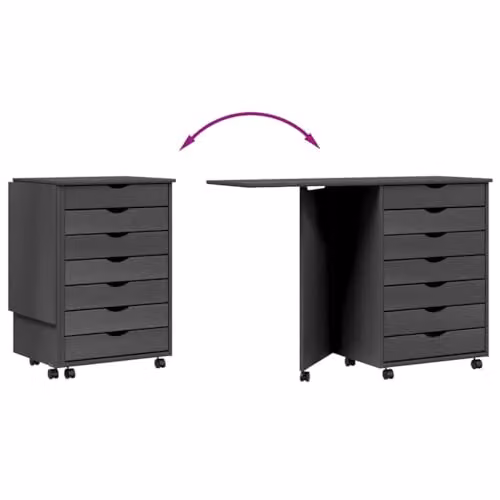 vidaXL Rolling Cabinet with Desk MOSS Grey Solid Wood Pine – 4