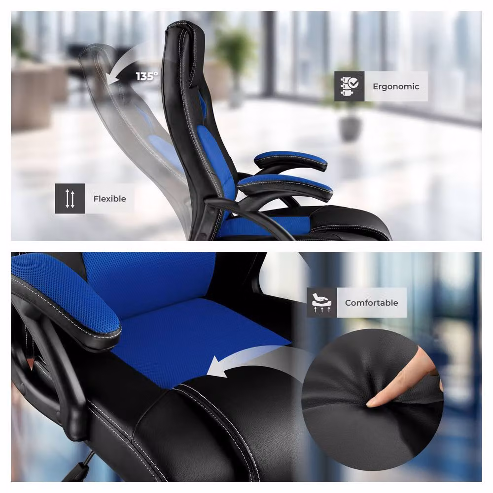 tectake Tyson Gaming Chair in Blue with Armrests and Castors – 8