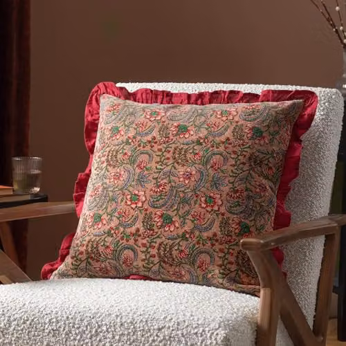 Paoletti Haven Floral Cotton Velvet Cushion in Pink, W/D/H: 50 x 50 x 50 cm – 4