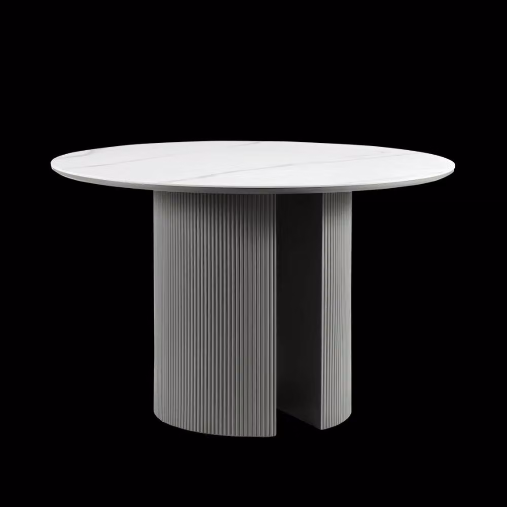 Modish Furnishing Lucas Round Dining Table with White Matt Ceramic Top and Grey Base – 4